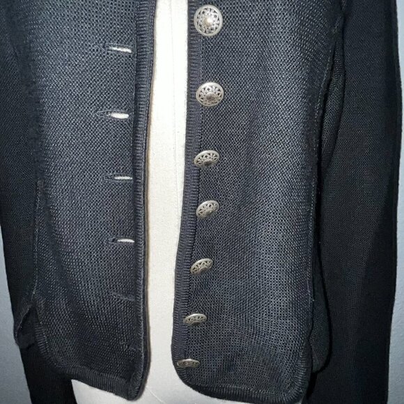 VINTAGE EUROPEAN Black Cardigan Sweater with Silver Decorative Buttons  No Label - Picture 4 of 10